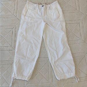 Low Waist Cargo White Capri Pants